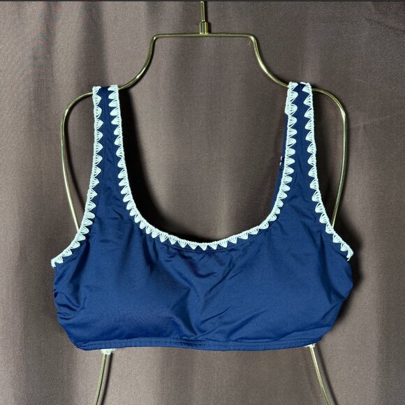 Lands' End Women's 8W, 18W Swim‎ Bikini Top Scalloped Edge Navy Blue - Picture 1 of 5
